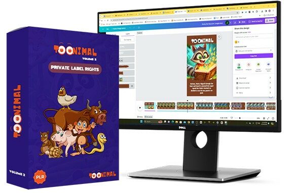 Toonimal cartoon software on computer screen and product box.